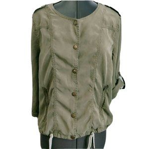 Market & Spruce Light Jacket Shirt Shacket M Olive Green Snap Roll Tab 3/4 Slv